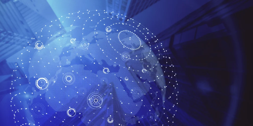 Globo terráqueo digital con una red de puntos y conexiones de datos